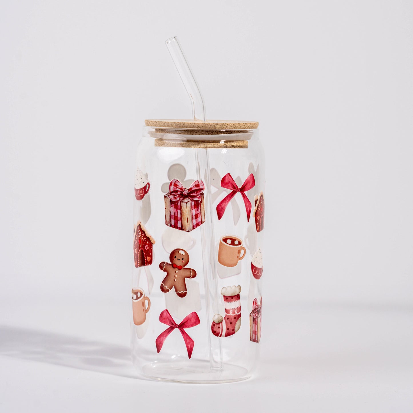 Christmas Wrap Glass Straw Cup 500 ML