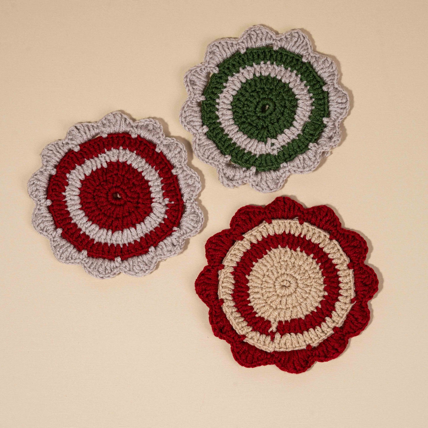 Christmas Colored Handmade Coasters Set of 3
