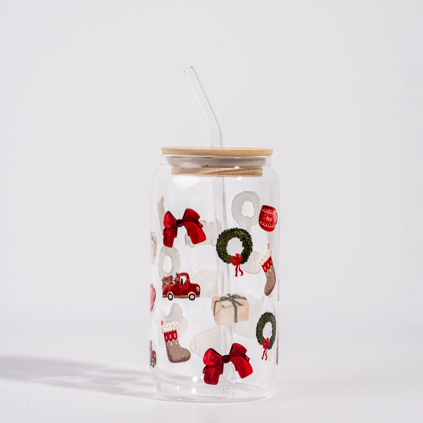 Christmas Wrap Glass Straw Cup 500 ML