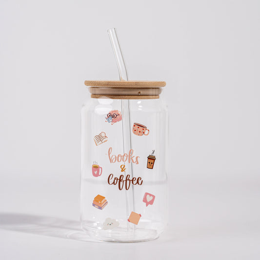 Books & Coffee Glass Straw Cup 500 ML