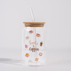Books & Coffee Glass Straw Cup 500 ML