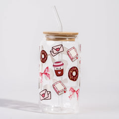 Galentines Wrap Glass Straw Cup 500 ML